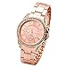 Top Plaza Unisex Fashion Women's Men's Crystal Rhinestones Accented Arabic Numerals Big Face Analog Quartz Alloy Watch, Rose Gold