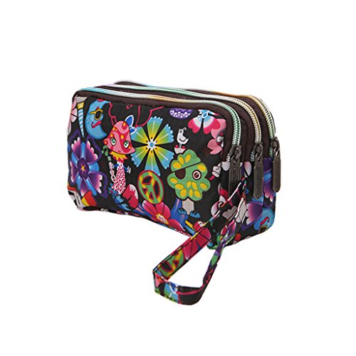 BKID Waterproof Cell Phone Pouch Handbag Wristlet Bag Small Purse 3 Zipper Pocket Purse for Women Girls (3#)