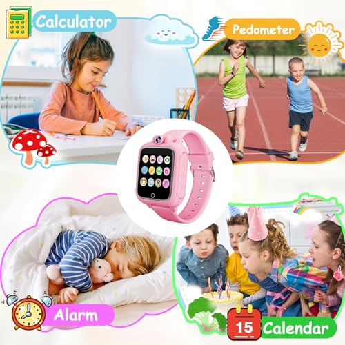 Diswoe Smart Watch for Children, Smartwatch Girl 3 4 5 6 7 8 9 10 11 12 Years, Gift Girl with 14 Games, 90° Rotating Camera, Alarm Clock and HD Touch Screen, Gifts for Boys and Girls