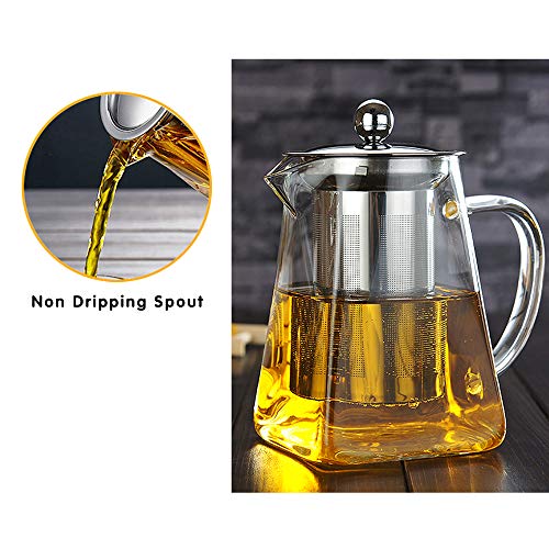 Glass Teapot with Infuser, 950ml/32oz Clear High Borosilicate Glass Tea Pot with Removable Tea Strainers for Loose Leaf Tea, Heat Resistant Loose Leaf Teapot, Microwavable and Stovetop Safe