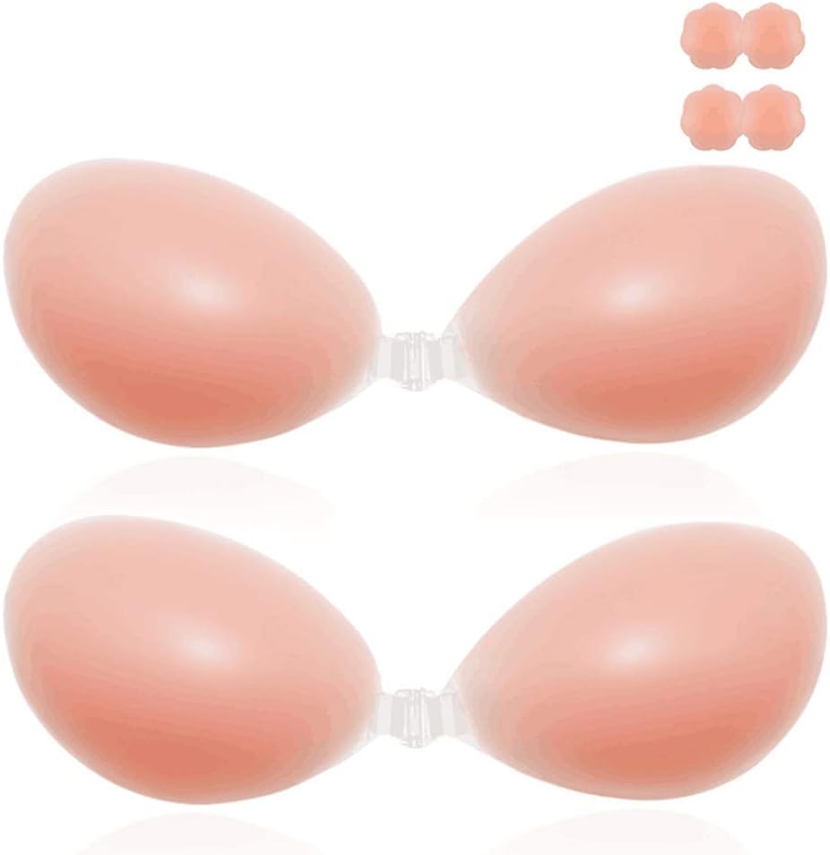 Adhesive Bra 4 Pack, Sticky Silicone Backless Strapless Push Up Sexy Bra & Reusable Invisible Nipple Covers for Women Swimsuit Wedding Party Dresses