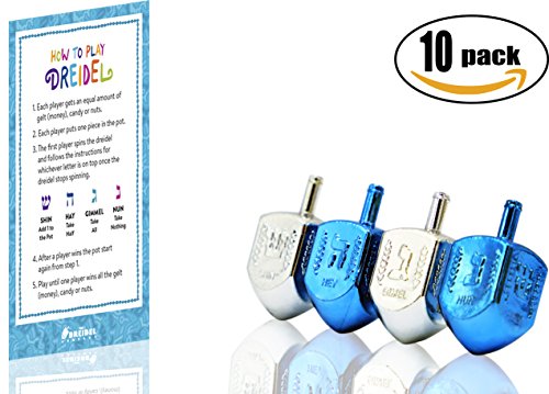 Dreidels Metallic Silver & Blue With Draydel Game Instructions 10-Pack