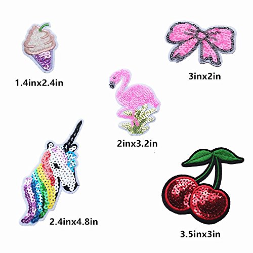 Qingxi Charm 32pcs Assorted Styles Sequins Sewing on/Iron on Embroidered Patches Clothes Dress Hat Pants Shoes Curtain Sewing Decorating DIY Craft Embarrassment Applique Patches (Sequins 32pcs)