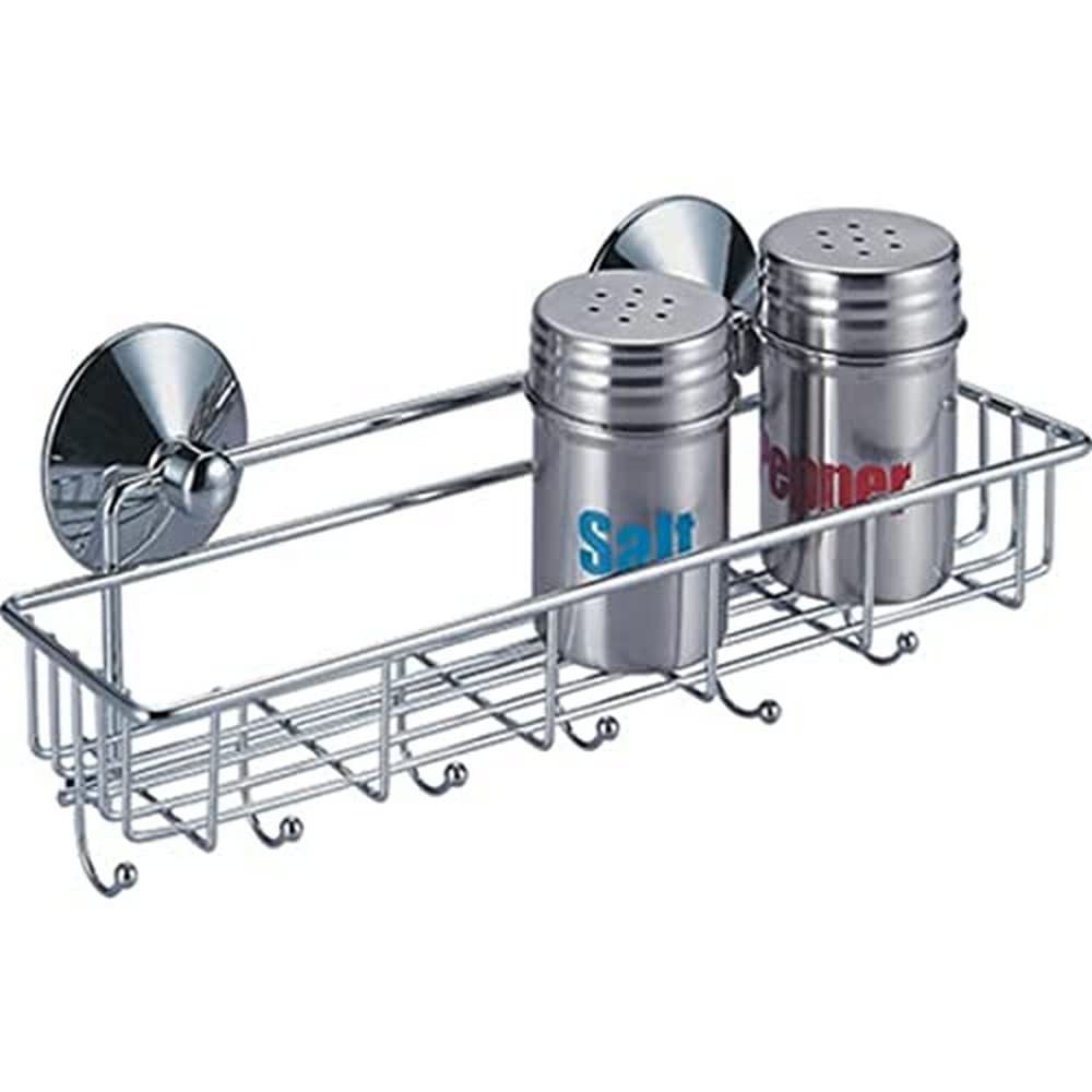MSV Kitchen Rack and Hooks with Super Strong Suction Pad, Silver