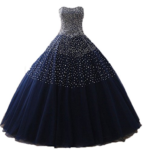 BessDress Strapless Sequin Ball Gown Tulle Sweet 16 Dresses for Girls BD084