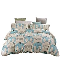 QIXIAOTING Three-Piece Cartoon Set, Printed Sanded Quilt Cover, Three-Piece Set of Moisture-Proof and Allergy-Proof Bed,Beige,King