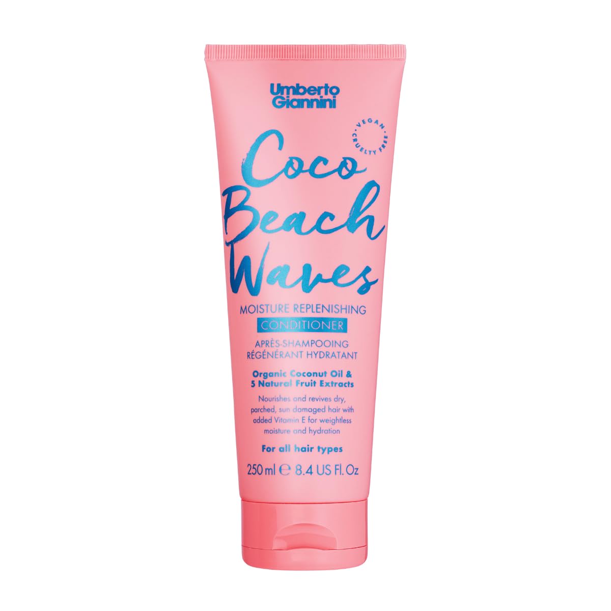 Umberto Giannini Coco Beach Waves Nourishing Conditioner for Dry, Damaged Hair, Coconut Oil and Fruit Extracts, Vitamin E, Tropical Coconut Crush Fragrance