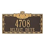 Personalized Indoor/Outdoor Cast Irish Claddagh Address Plaque Sign with House Number and Street Name (Bronze Gold)