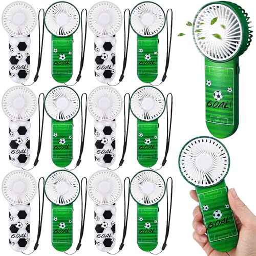 WILLBOND 12 Pcs Soccer Party Supplies Mini Handheld Fan Bulk Small Personal Portable Fans with Lanyard for Soccer Team Gift Goodie Bag Stuffers Outdoor Game Sport Party Favors, Battery Not Include
