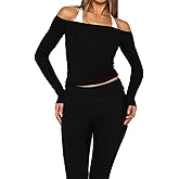 Womens Off The Shoulder Long Sleeve Workout Tops Going Out Y2k Active Streetwear Gym Shirts Without Straps