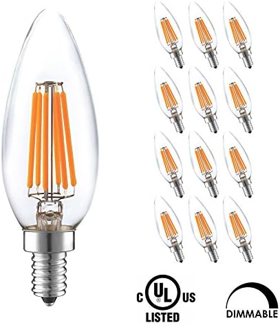 LightStory LED Candelabra Bulb, LED Chandelier Bulb, B10 6W E12 Base 2700K 600 Lumen, 60W Equivalent LED Bulb, Dimmable LED Light Bulb, UL Listed(12 Pack)