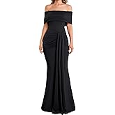 VKIHOC Off The Shoulder Formal Maxi Dress Fall Wedding Guest Ruched Bodycon Cocktail Party Dresses for Women 2025