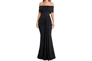 VKIHOC Off The Shoulder Formal Maxi Dress Fall Wedding Guest Ruched Bodycon Cocktail Party Dresses for Women 2025