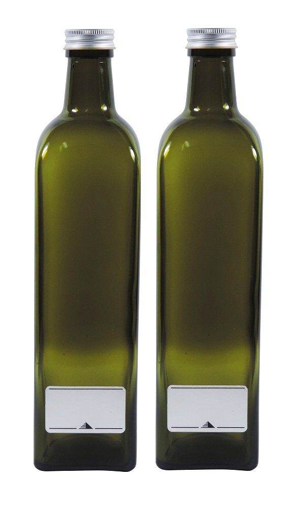 mikken 2 x Empty Oil Bottles 750 ml Green/Brown Glass Bottle with Labelling Labels