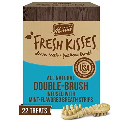MERRICK FRESH KISSES NATURAL DENTAL CHEWS, TOOTHBRUSH SHAPE TREAT INFUSED WITH REAL MINT, FOR LARGE DOGS – 22 CT. BOX