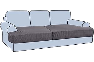 H.VERSAILTEX Stretch 2 Piece T Cushion Sofa Slipcovers Individually Sofa Cushion Covers for 2 Cushion Couch Sofa Seat Cushion Covers with Elastic Bands Featuring Thicker Jacquard Fabric, Grey