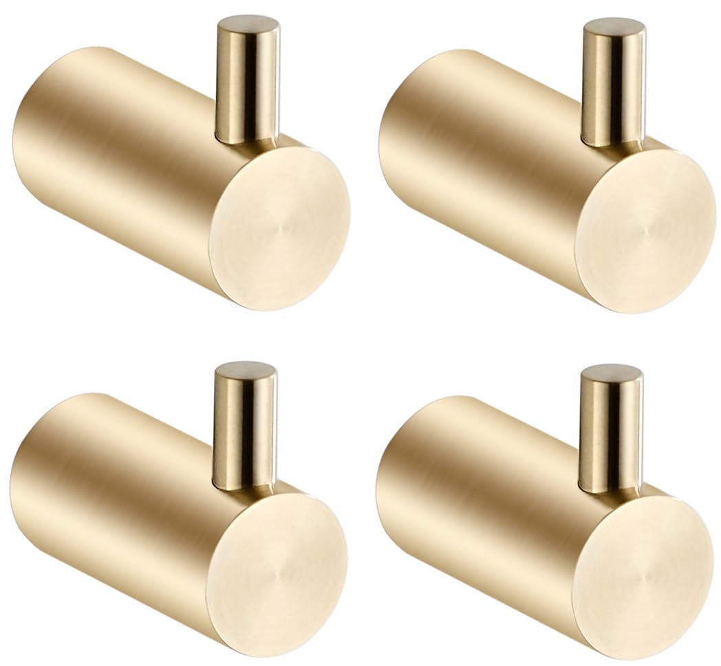 4 Pack Gold Towel Hook Hooks Heavy Duty Waterproof Coat Hanging Wall Mounted Robe Hooks for Bathrooms Shower Kitchen Hotel- SUS304 Stainless Steel