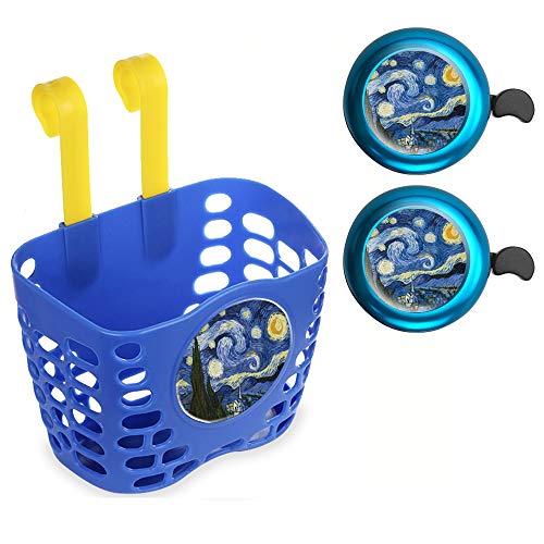 QIELIZI Kid's Bike Basket,Kids Bicycle Basket Matching 2 X Bicycle Bell Included, Bike Bell Bike Accessories Gift for Girls Boys(Starry Sky)