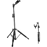 AROMA Bass Stand Universal for Acoustic Electric Classical Guitars Floor Stand Foldable with Auto-Lock Neck Holder Soild Trip