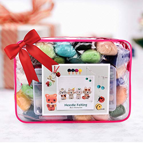Needle Felting Starter Kit 24 Colors Wool Roving Kit Felting Basic Kit with Instruction & Gift Bag (5g/Color)