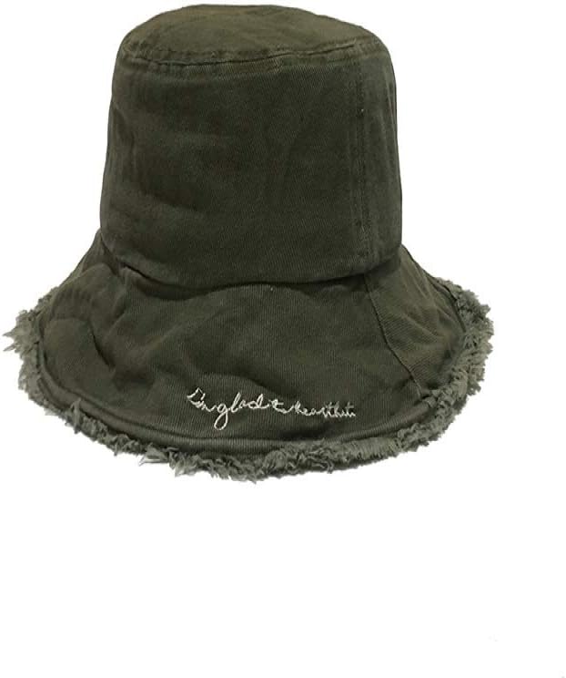 KFEK Simple Embroidered Letters Fisherman Hat Solid Color Wild Pot Cap Big Hat Cap