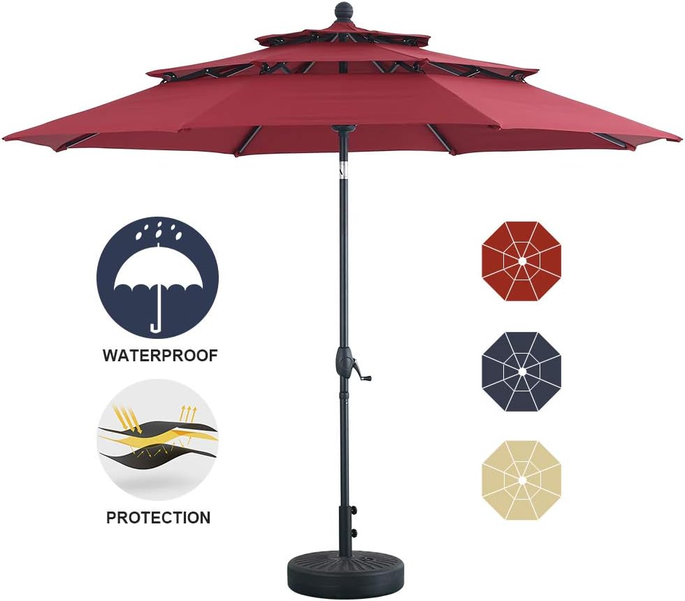 UEway 10Ft 3 Tiers Market Umbrella Patio Outdoor Table
