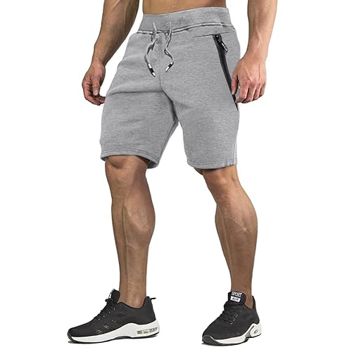 Jogger Grey Sweatshorts Men CRYSULLY Men's Casual Shorts Elastic