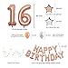 BALONAR 40inch Rose Gold Birthday 16th Number Balloon with Happy Birthday Banner and Latex Balloons Mylar Stars for Birthday Party Decorations Supplies … (Rose16)