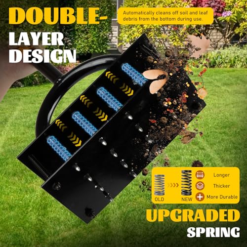 Lawn Aerator, Manual Garden Aerator for Lawn, Pre-Assembled 20 Iron Spikes, Adjustable T-Handle, Automatic Dirt and Leaf Clean Design, Garden & Grass aerator