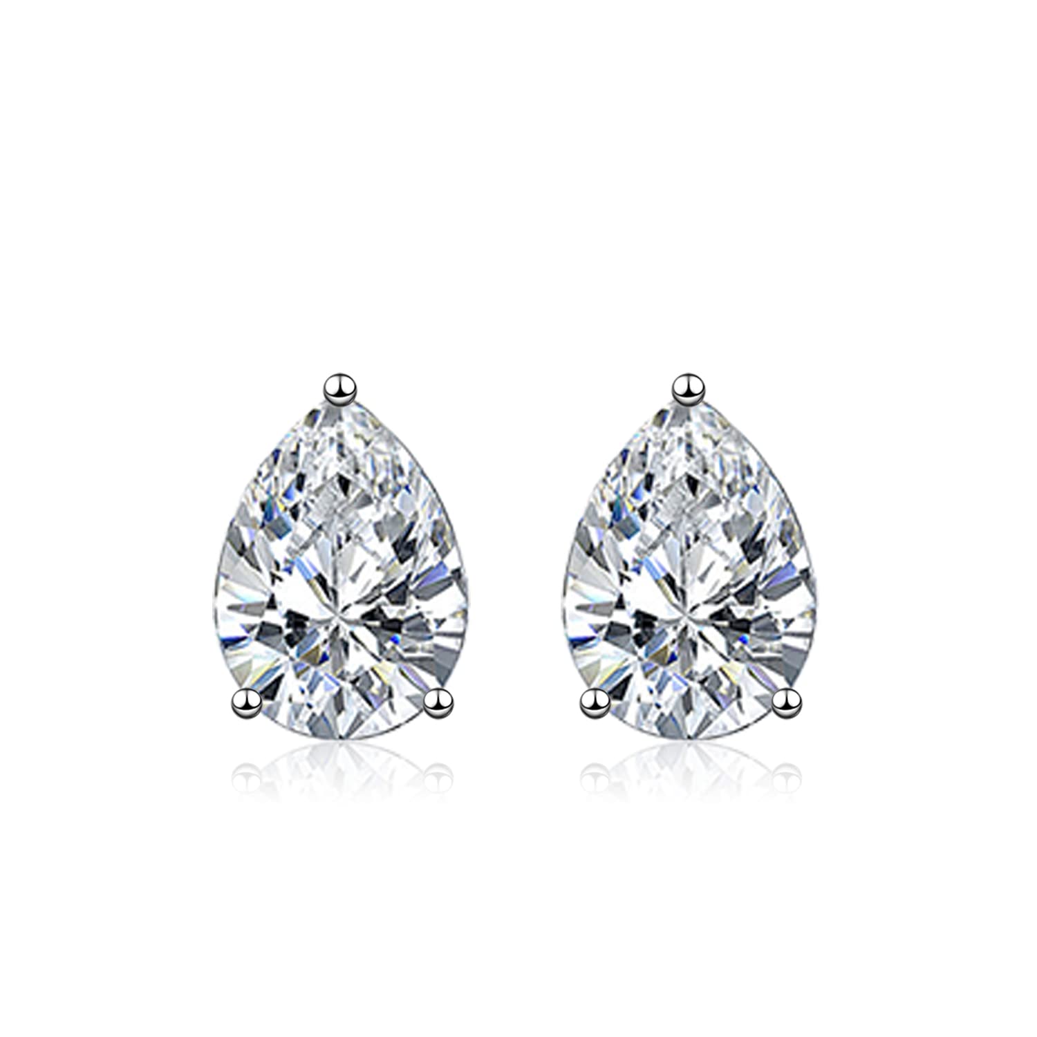 wynn's Silver Stud Earrings for Women, White Gold Studs Earrings, Silver Teardrop Cubic Zirconia Stud Earrings, Hypoallergenic Earrings for Girls Jewellery Gift Christmas, White