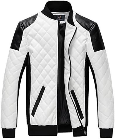Men's New Autumn &amp; Winter Leather Jacket Motorcycle Bomber Jacket Coat Plus Size (US:S(Asia Tag XL), White)