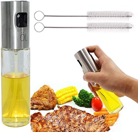 Olive Oil Sprayer, Stainless Steel Refillable Oil Sprayer for Cooking, Oil Vinegar Dispenser Bottle with Food-grade Glass for BBQ, Making Salad, Cooking, Baking, Roasting, Grilling, Frying