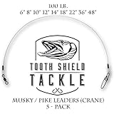 5 Pack 100 lb. Premium Fluorocarbon Tooth Shield Tackle Musky Leader Muskie Pike Leader (Crane Swivel) (14)