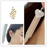Voberry Vogue Lady Women's Party Tassels Heart Crystal Dangle Drop Long Earrings (Gold)