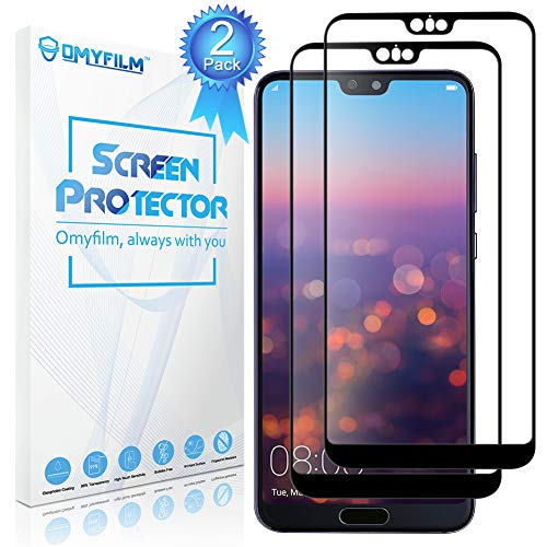 [2 Pack] Huawei P20 Pro Screen Protector [Full Coverage] OMYFILM Huawei P20 Pro Tempered Glass Screen Protector [Custom Color] Touch Screen Accuracy Glass Screen Protector for Huawei P20 Pro (Black)