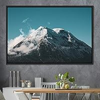 Framed Canvas Wall Art Snow Mountain Cool Expressive Farmhouse/Country Landscape Mountain Top Multicolor Photography Portrait Realism - 16x24 inches