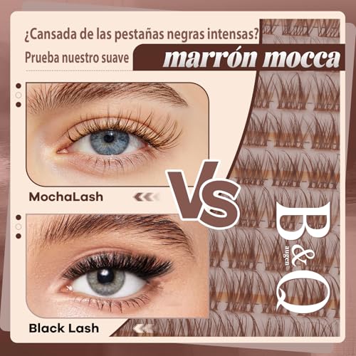 B&Q Pestañas Postizas Kit Completo Marrones Mochalash 01 Extensiones de Pestañas de Racimo Curvatura C de 8-16 mm b&q lashes Completo con Efecto Wispy para Pelo Claro/Oscuro (Set Mochalash 01)
