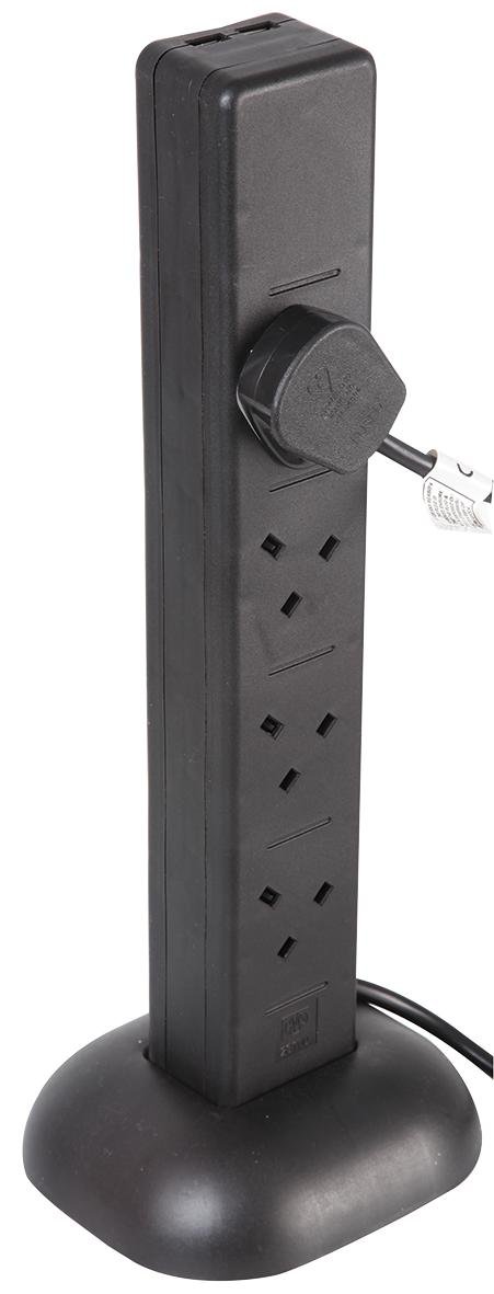 PRO ELEC PEL00139 8 Way Tower Extension Lead, 5m, Black