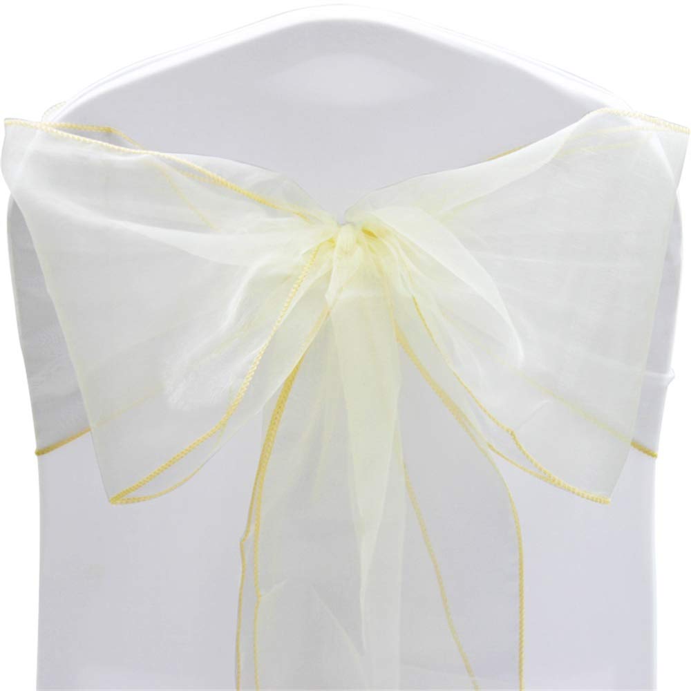 Time to Sparkle Pack of 50 Organza Sashes 22x280cm/9x110inch Wider Sash Fuller Bows Chair Cover Bows Sash for Wedding Party Birthday Decoration - Ivory