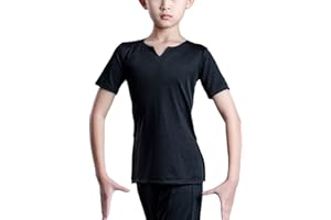 LIBAOBAOYO Boys Dance Shirt Notch Neck Latin Ballroom Tango Performance Pullover Stretchy Dancewear