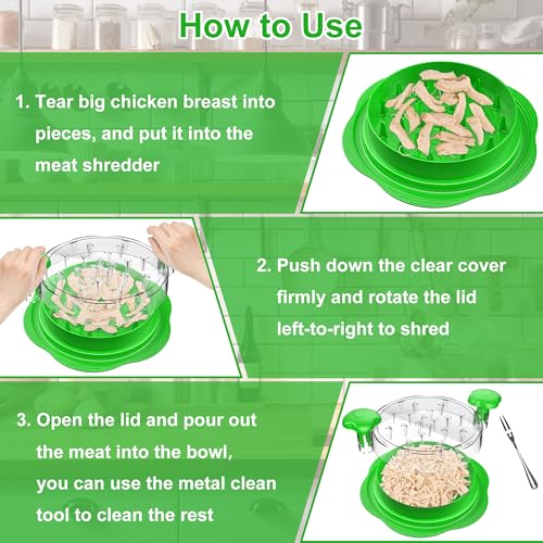 Large Chicken Shredder with Brush and Fork, Visible Meat Shredder Machine, Strong Non-Slip Strip, Ergonomic Handle, BPA Free, Suitable for Pork, Beef and Chicken (Green)