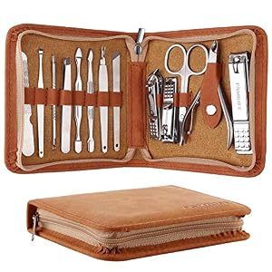 FAMILIFE F03 Manicure Set, Pedicure Kit Nail Clipper Set 13pcs Professional Men Grooming Kit Stainless Steel Portable…