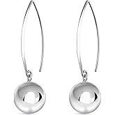 Savlano 925 Sterling Silver Ear Wire Threader Bead Ball Dangling Drop Earrings for Women Available in 6MM, 8MM, 10MM and 12MM -Made in Italy Comes With Savlano Gift Box