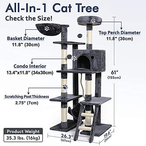 rabbitgoo Cat Tree Cat Tower 61" for Indoor Cats, MultiLevel Cat Condo
