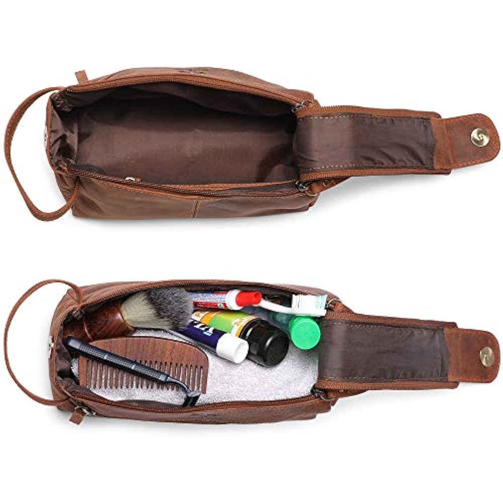 Leather Toiletry Bag For Men Hygiene Organizer Travel Dopp Kit By (Brown) 638888970742 eBay