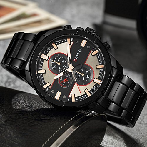 Curren 8274 - Reloj de Cuarzo para Hombre con visualización analógica de Zona horaria y Correa de Acero, Color Negro - Imagen 2
