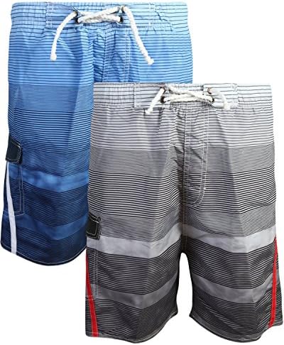 Quad Seven Boys Printed Swim Trunks (2 Pack), Ocean Blue/Black, Size 16/18'