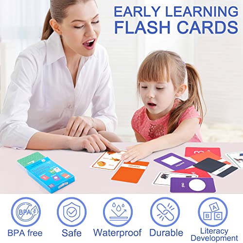 BenBen Flash Cards for Toddlers 2-4 Years, 100 Cards, Pre-K Sight Words Learning Cards: Alphabet ABC, Numbers, Colors & Shapes, Bonus Spot The Differences Card Game for Kids, Jumbo Size