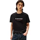Tommy Jeans Mens Short Sleeve Cotton T-Shirts with Printed Two-Tone Logo Graphic