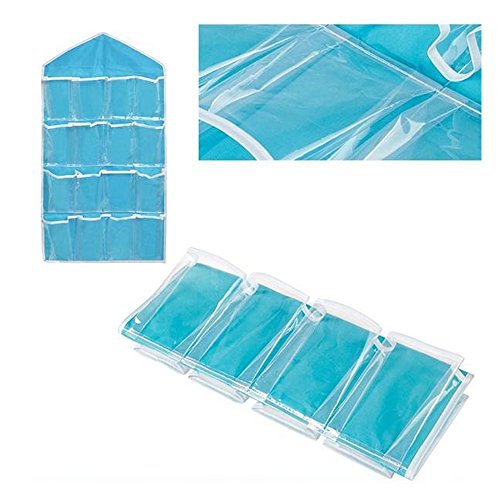 Closet Oranizer, [Blue] 16 Clear Pockets Over the Door Storage Closet Hanging Bag - Perfect for Shoes, Underwear, Socks, Bras and More! - Thumbnail 6